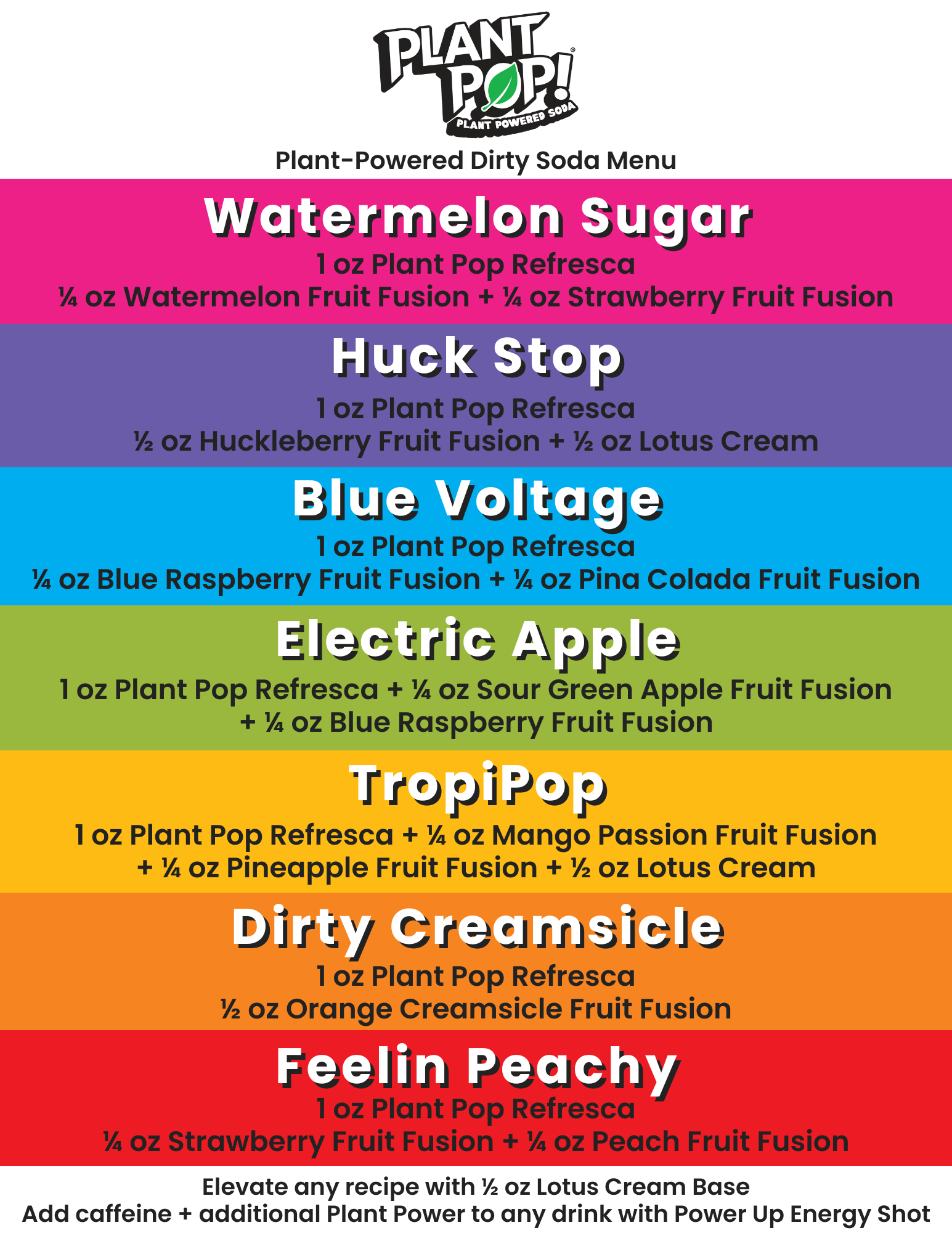 Plant Pop® Infused Soda Menu
