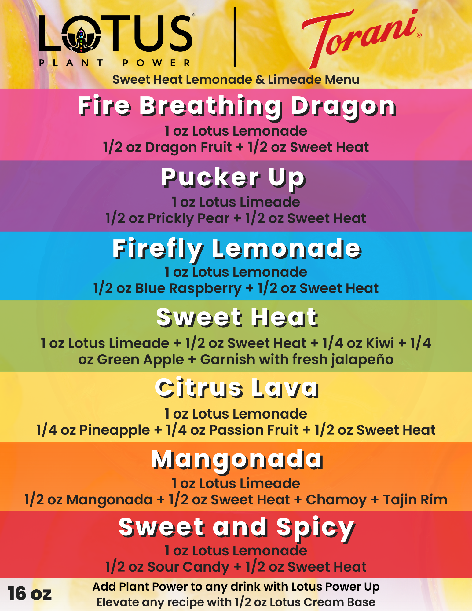 Lotus x Torani Sweet Heat Lemonade/Limeade Menu