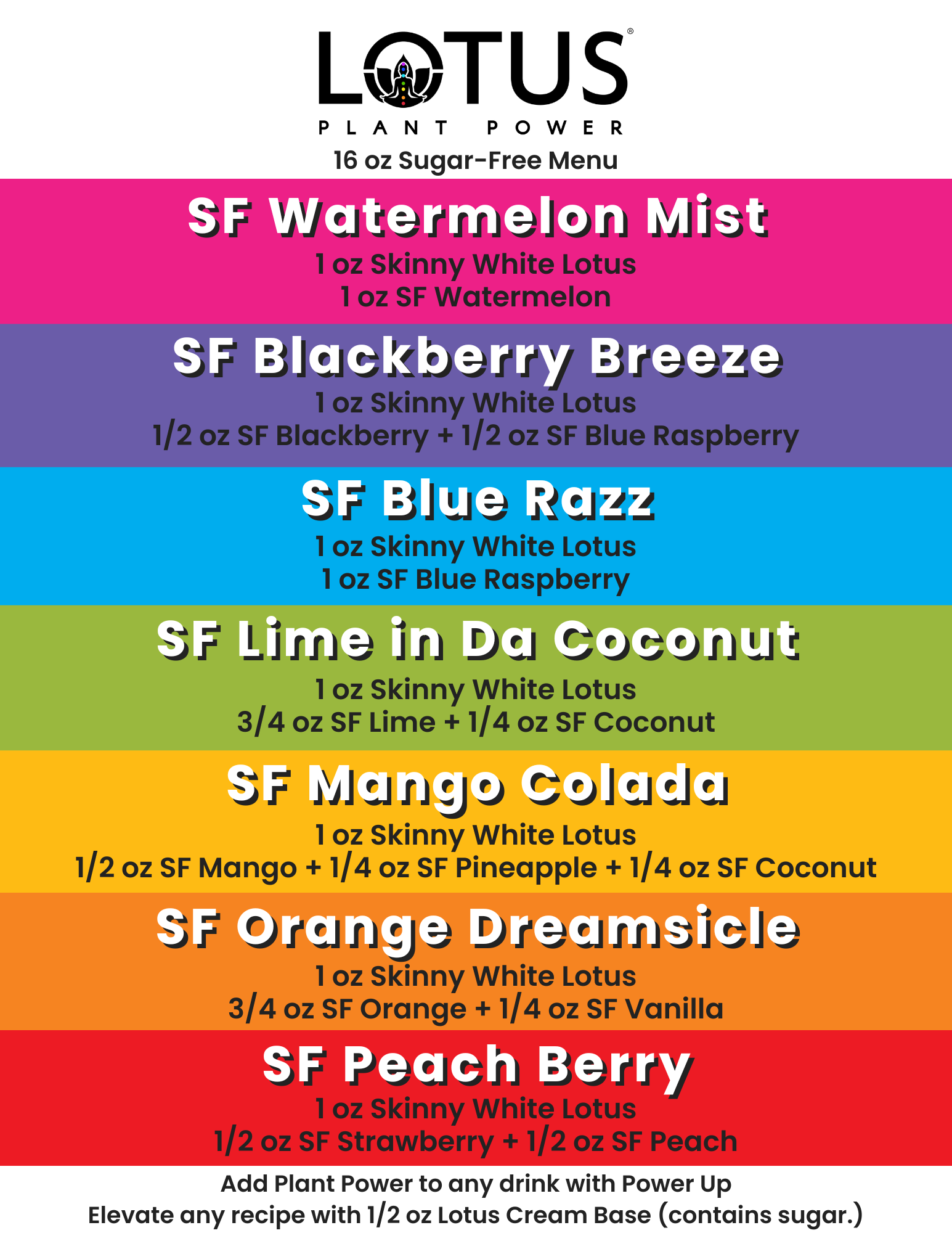 White Lotus Zero Sugar Starter Menu