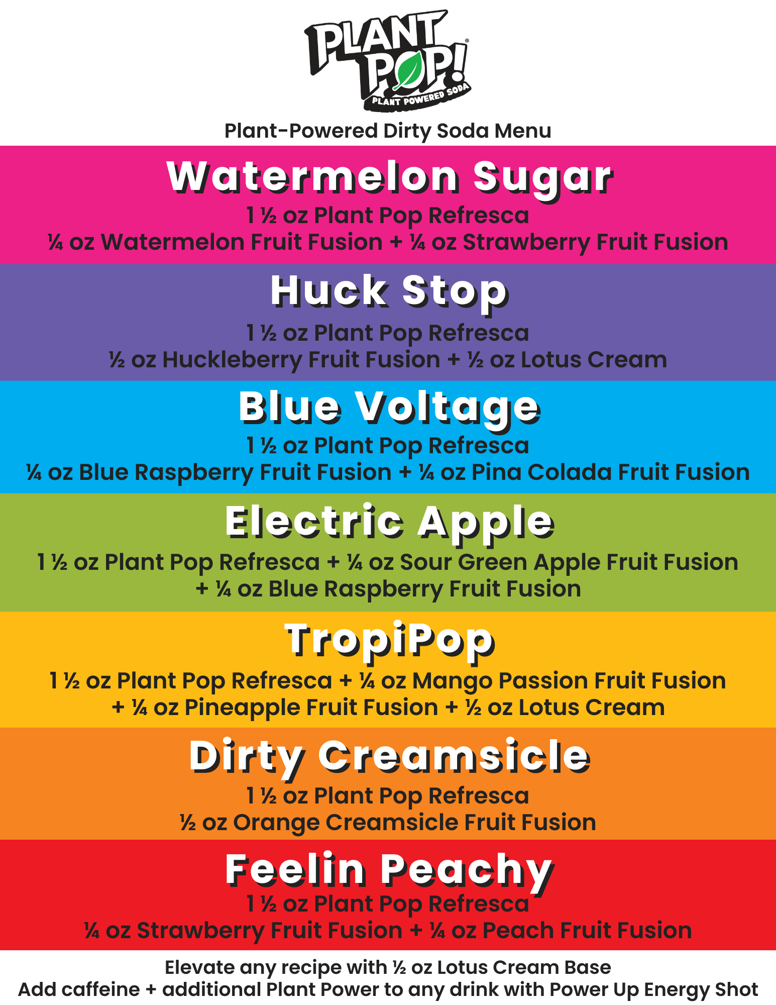 Plant Pop® Infused Soda Menu