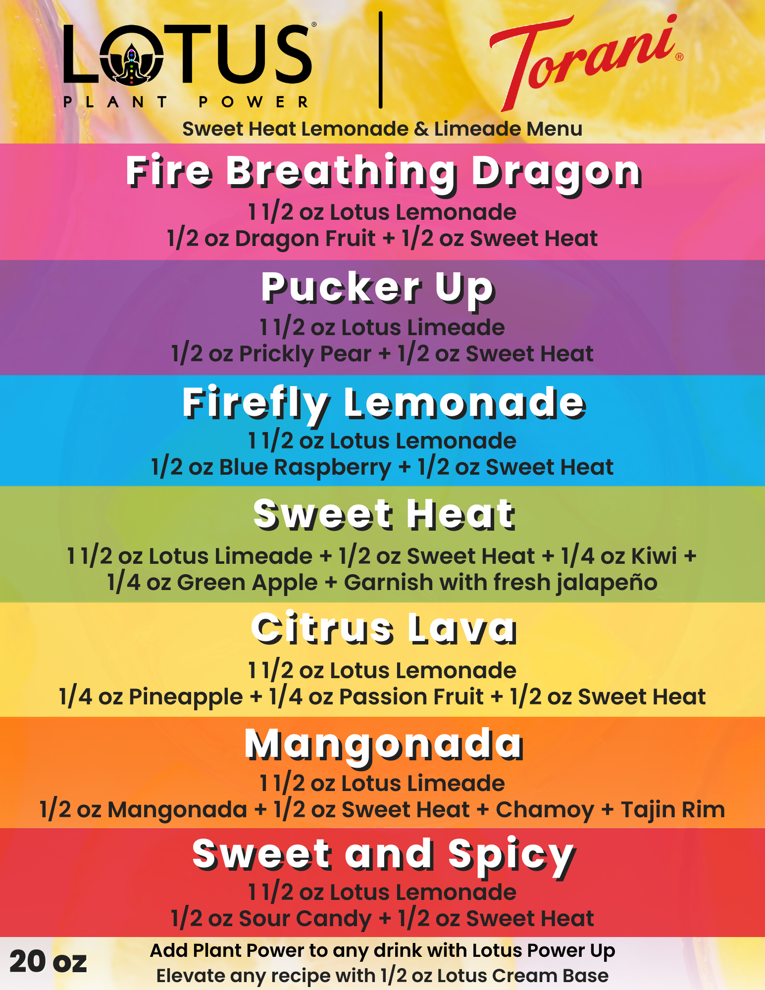 Lotus x Torani Sweet Heat Lemonade/Limeade Menu