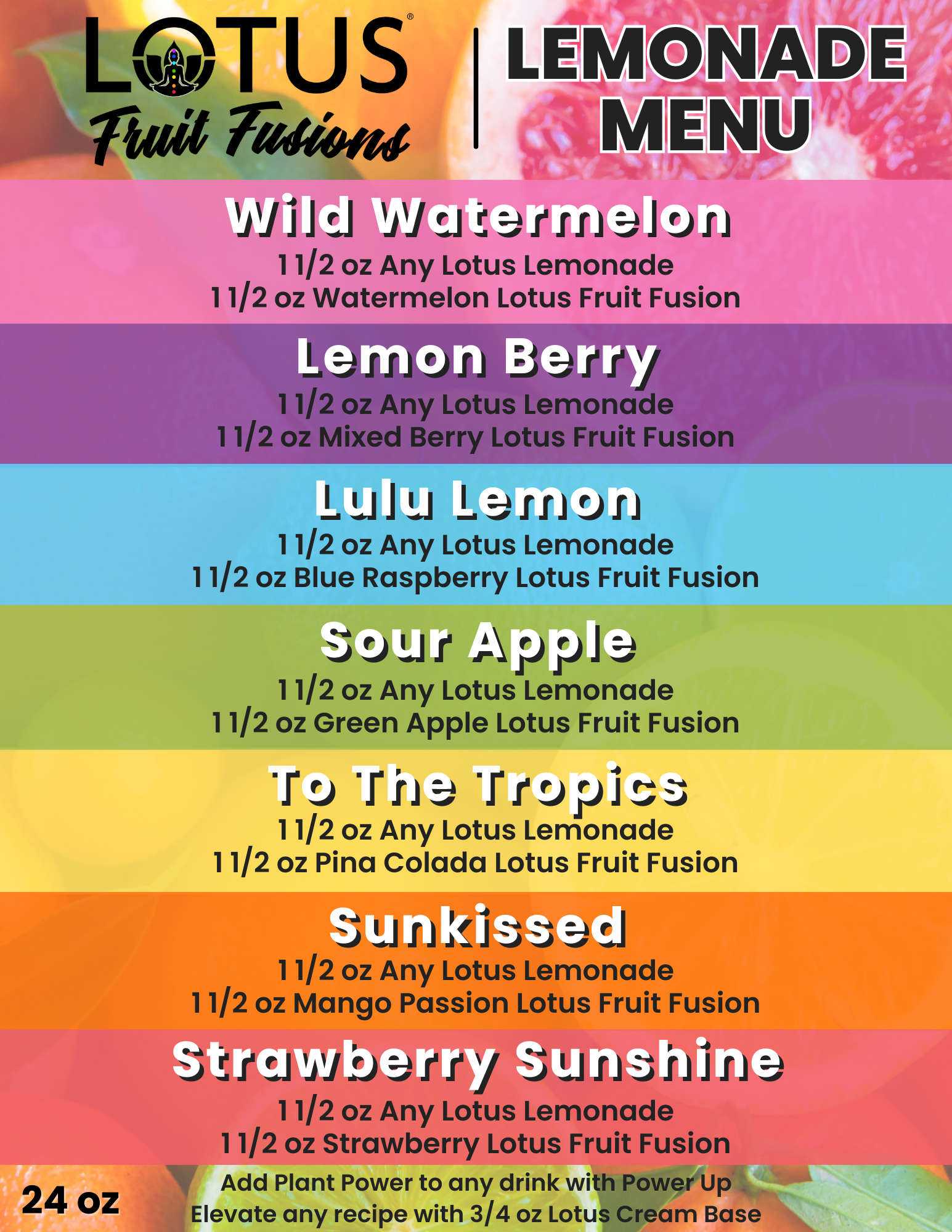 Lotus Fruit Fusion Lemonades Menu