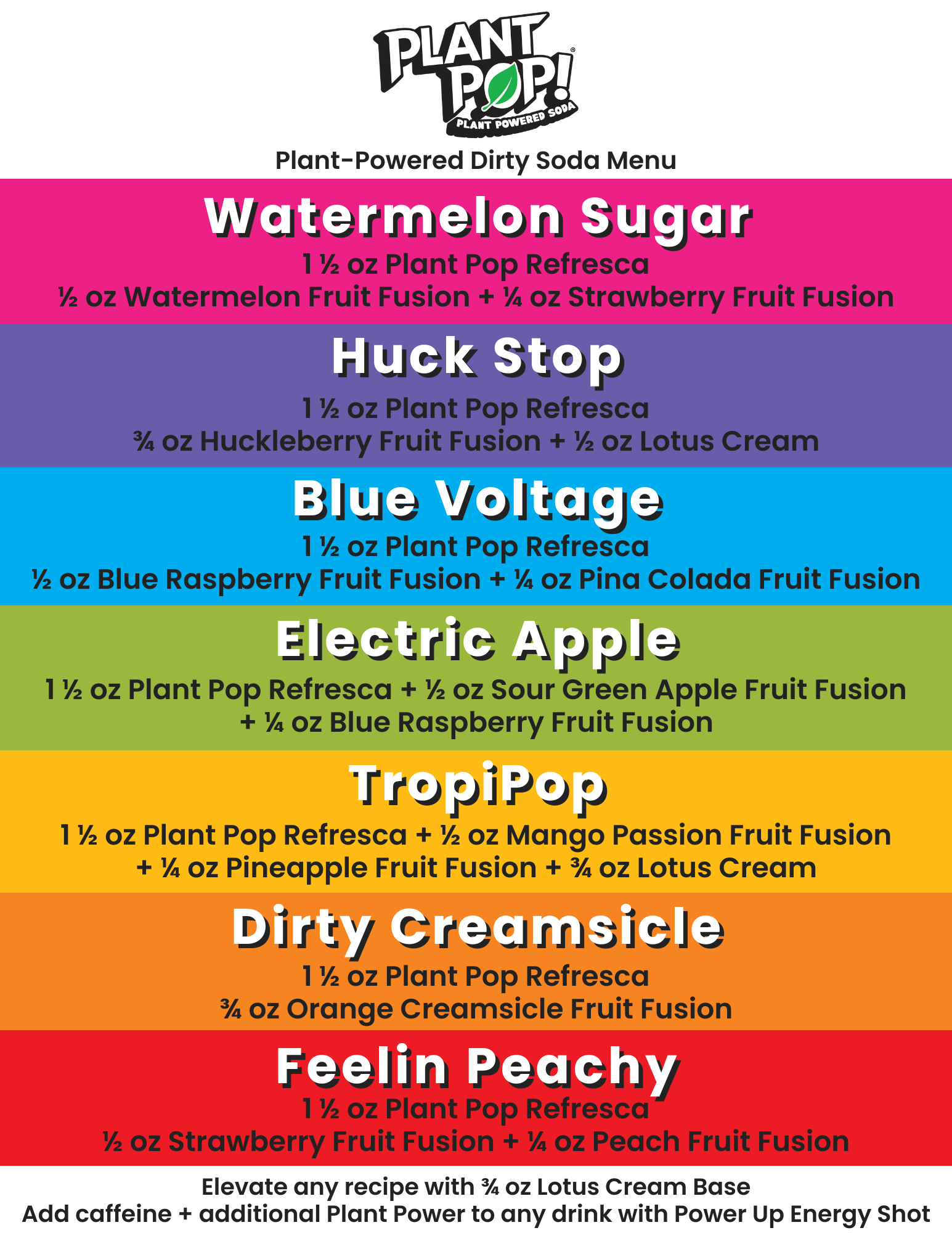 Plant Pop® Infused Soda Menu
