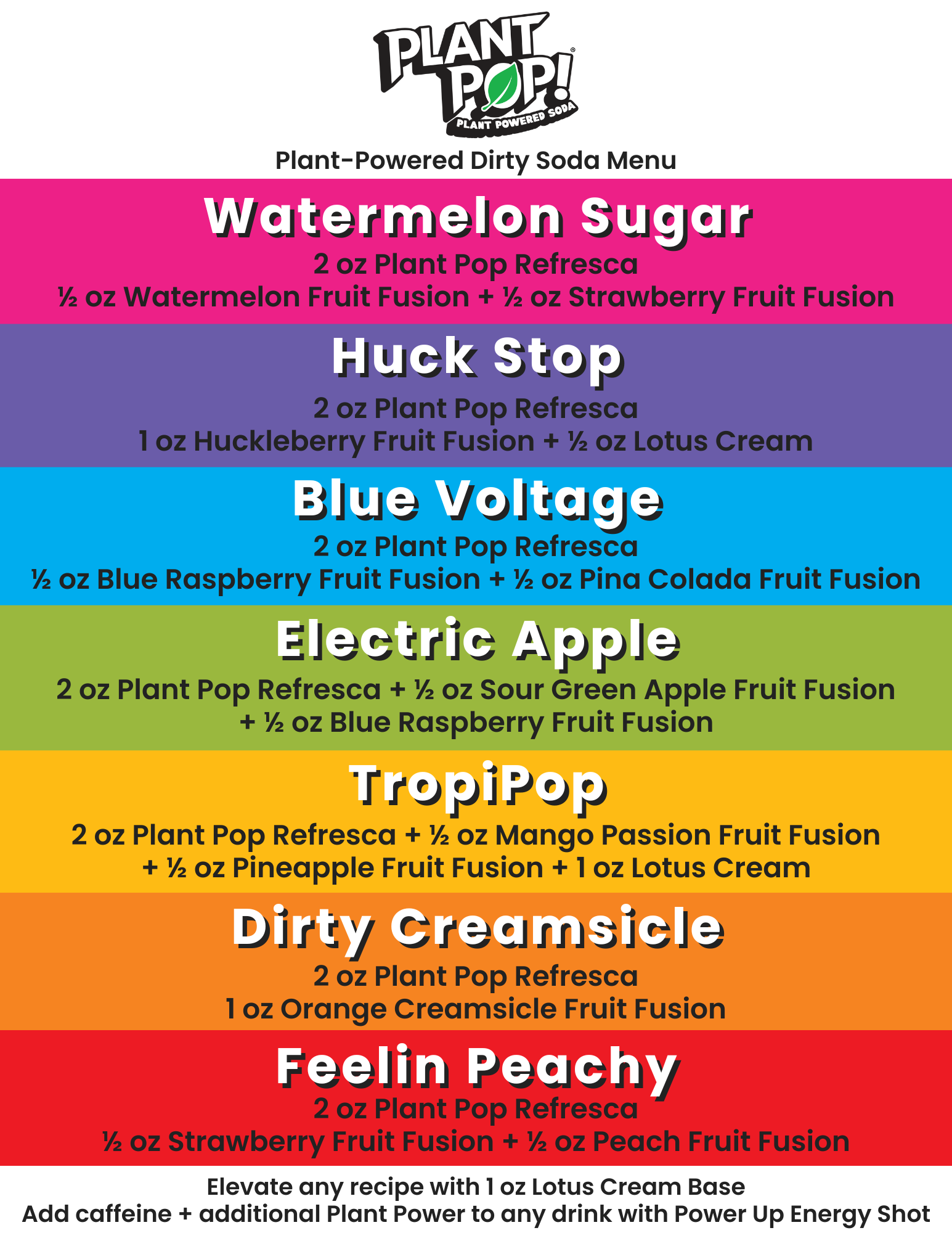 Plant Pop® Infused Soda Menu