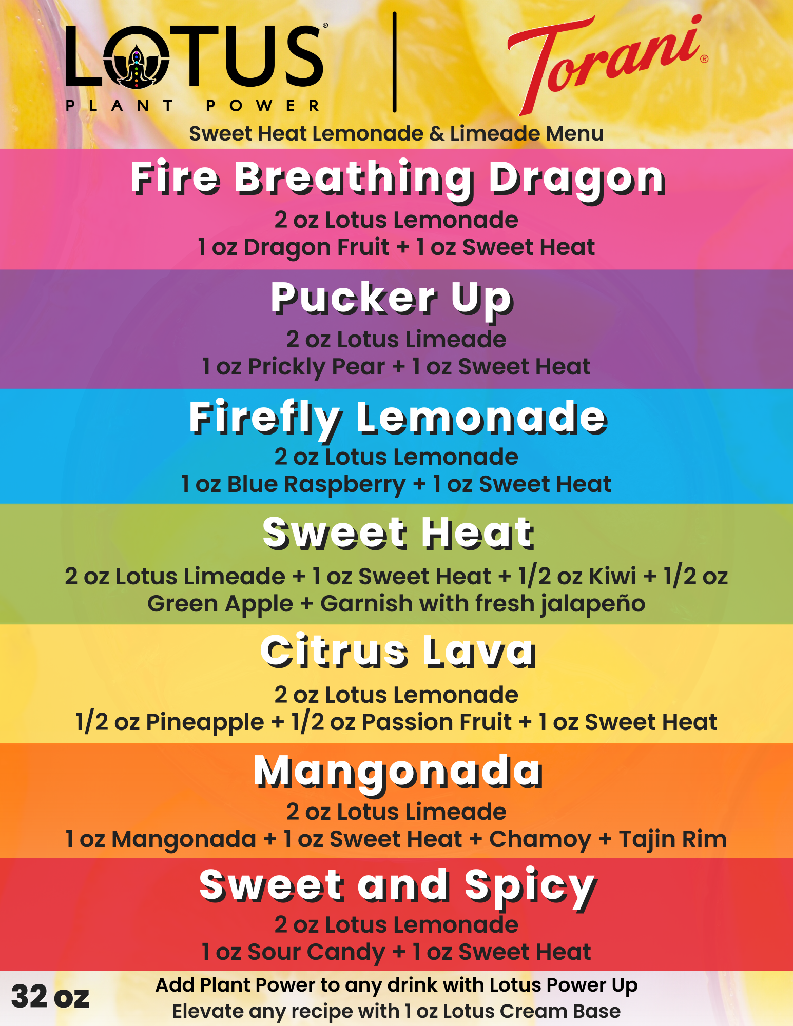 Lotus x Torani Sweet Heat Lemonade/Limeade Menu