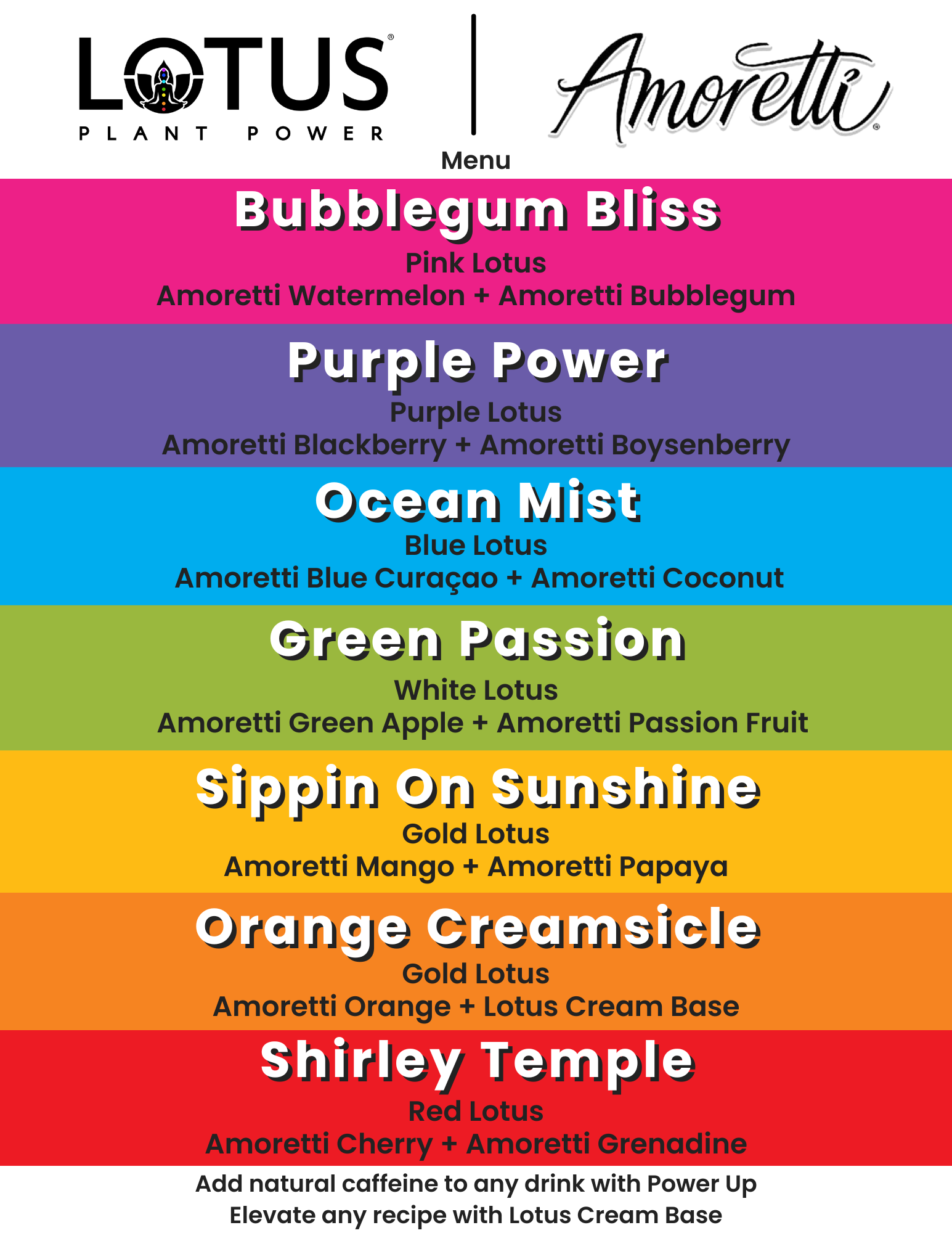 Lotus x Amoretti Menu