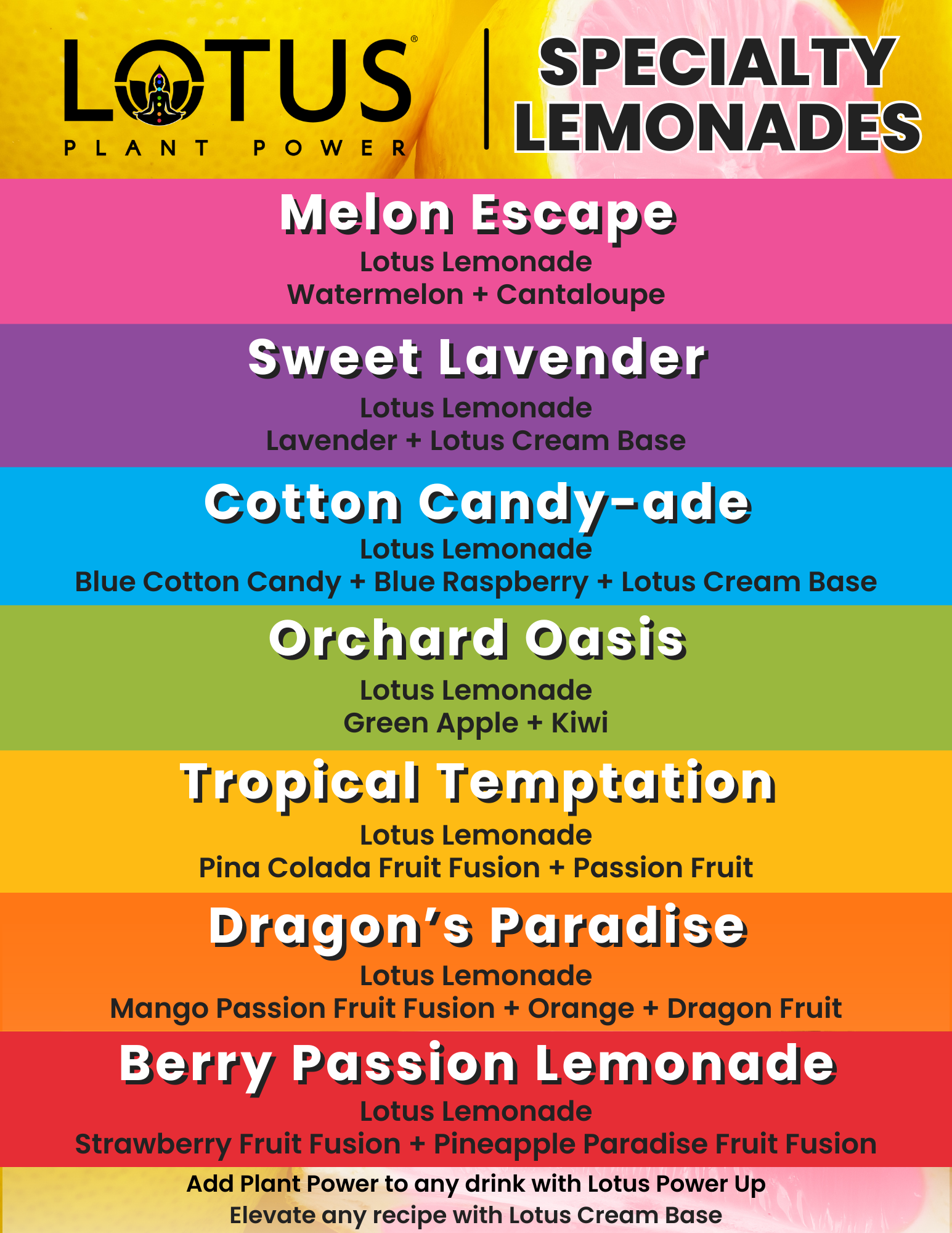 Lotus Specialty Lemonades Menu