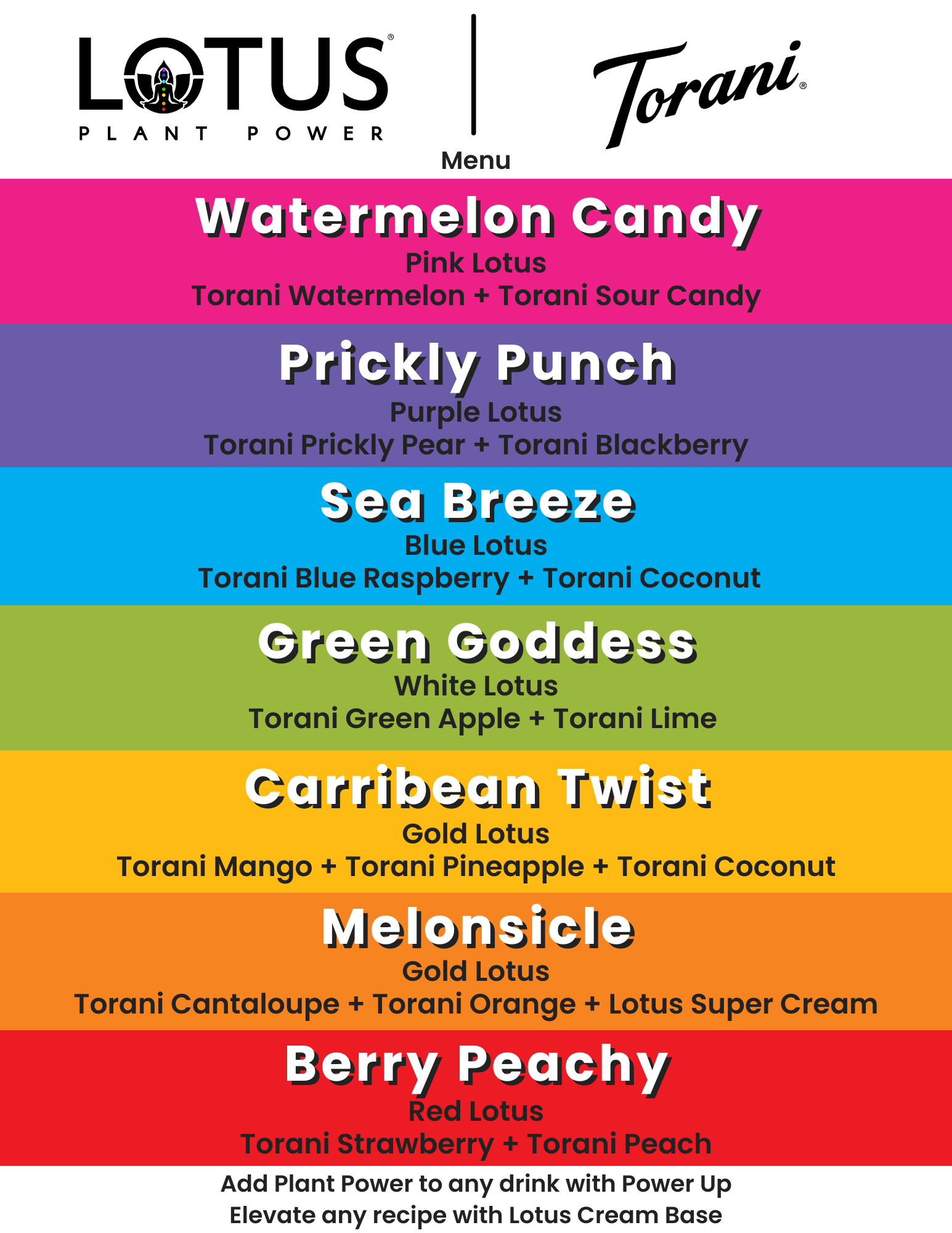 Lotus x Torani Menu