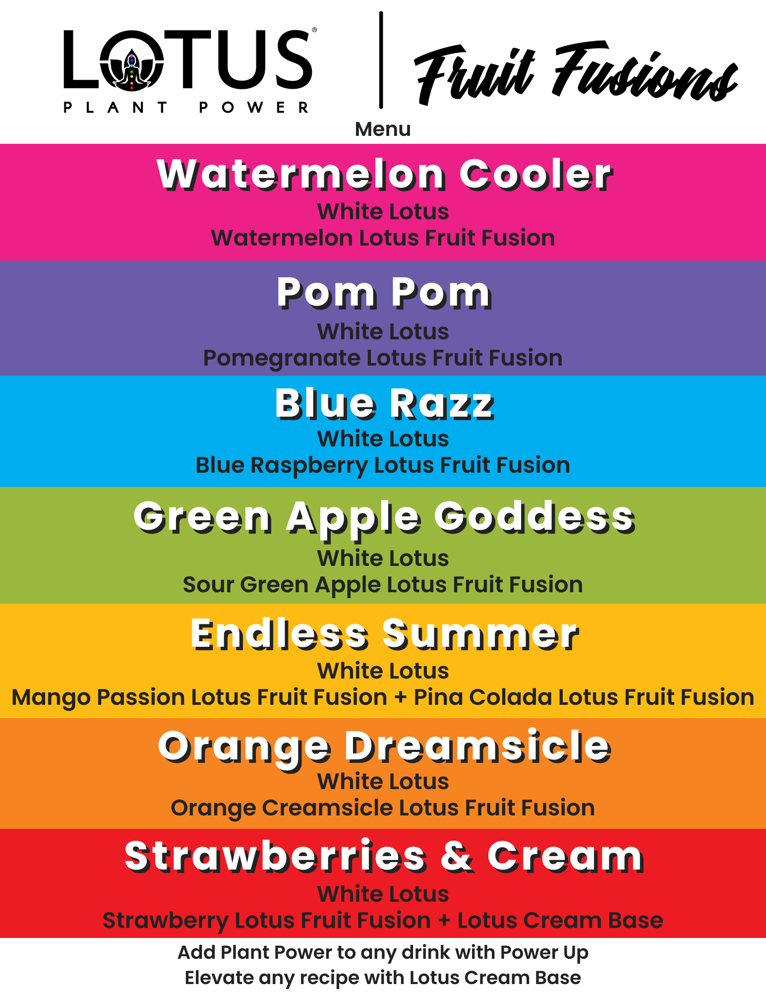 Lotus Fruit Fusions Menu