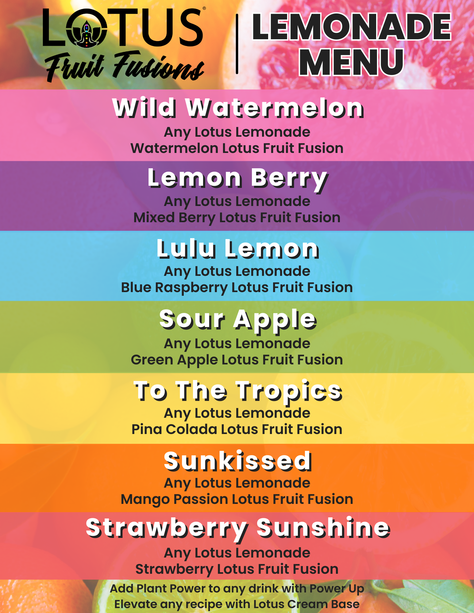 Lotus Fruit Fusion Lemonades Menu