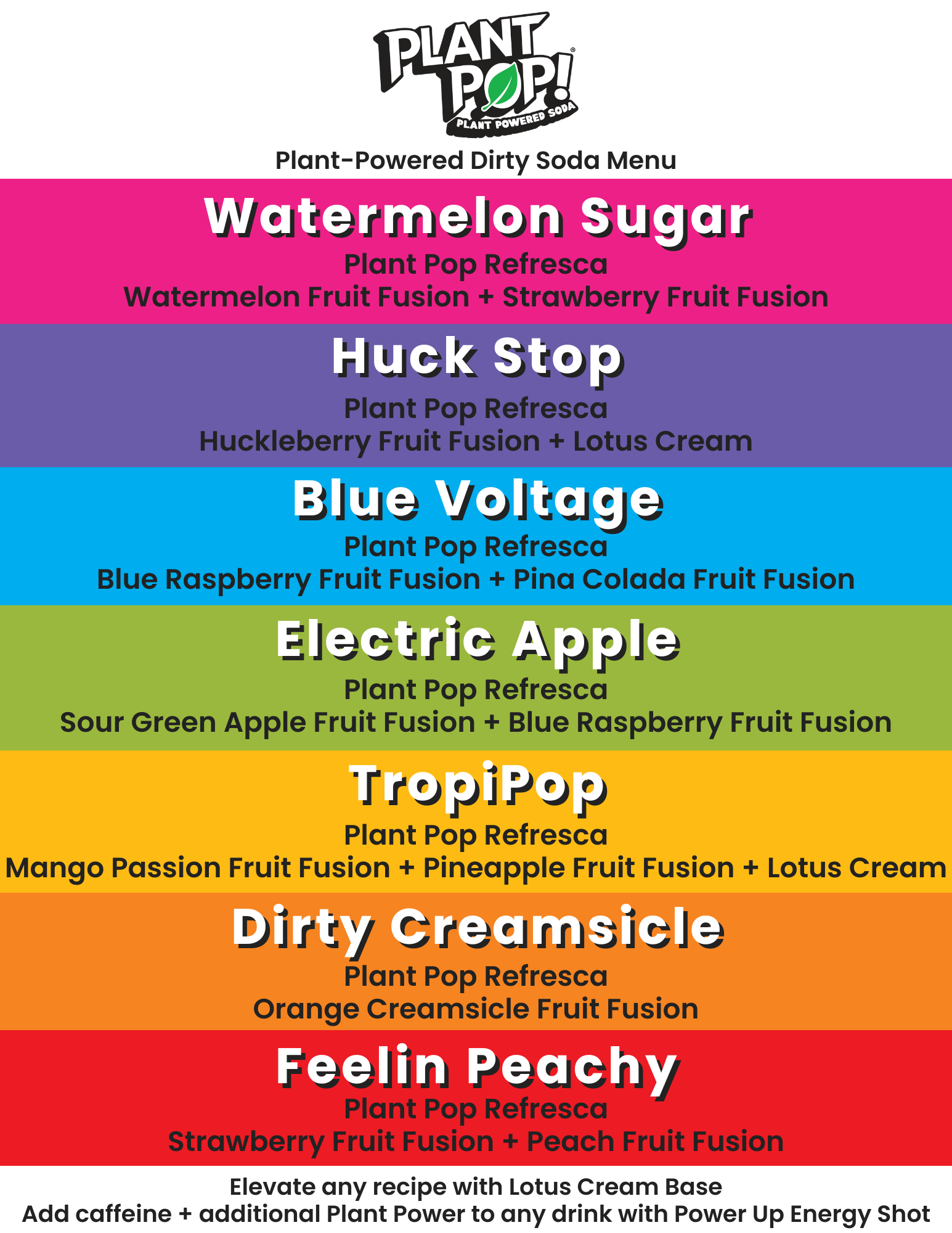 Plant Pop® Infused Soda Menu