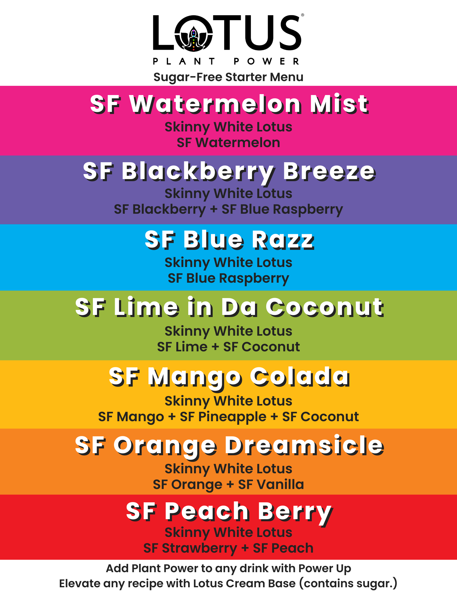 White Lotus Zero Sugar Starter Menu